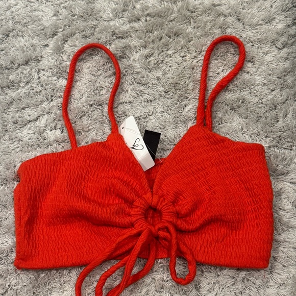 Windsor Tops - NWT! Windsor Red Orange Smocked Ring-Front Crop Tank Top
